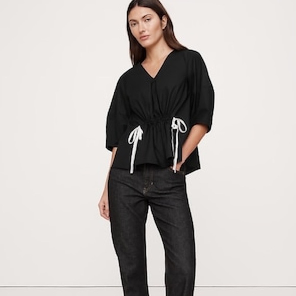 BANANA REPUBLIC COTTON POPLIN CINCH-WAIST TOP - Picture 3 of 6